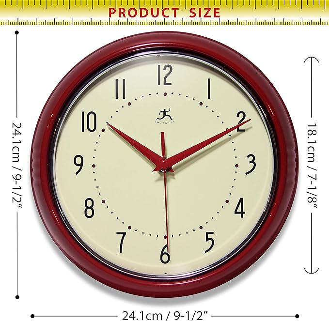 Infinity Instruments LTD. Retro 9 inch Silent Sweep Non-Ticking Mid Century - Image 4