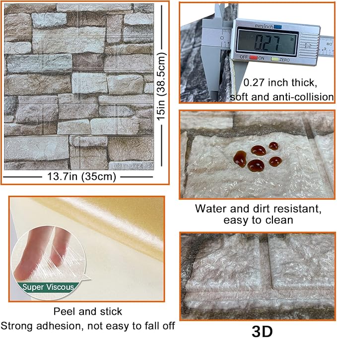 10PCS 3D Wall Panels Peel and Stick 3D Brick Wallpaper Peel and Stick Faux - Image 5