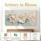 Anolyfi White Textured Flowers Canvas Wall Art - Image 3