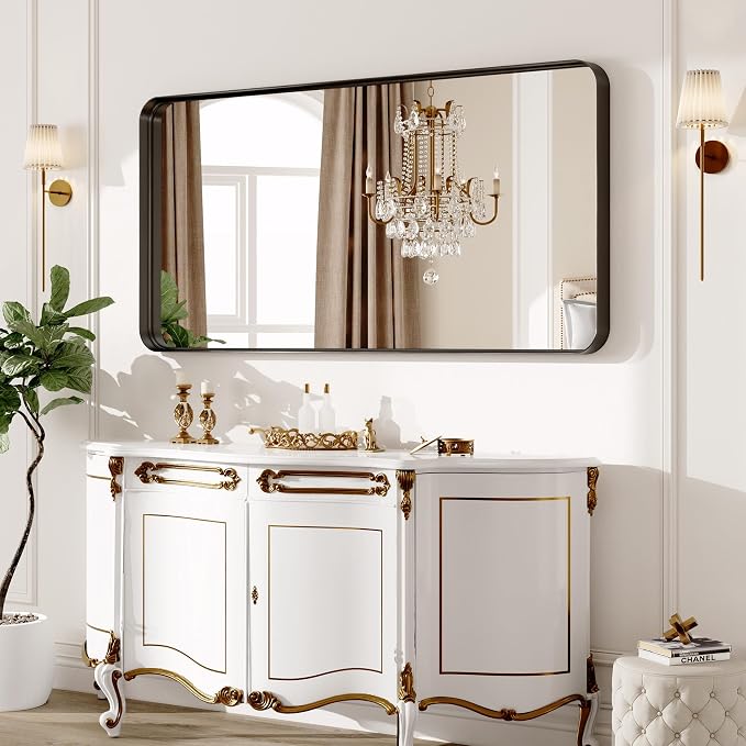 72 x 30 Inch Black Metal Framed Bathroom Mirror - Image 9