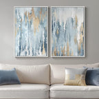 Large White Framed Blue and Gold Abstract Canvas Wall Art, 2 Piece Modern by Cuspin