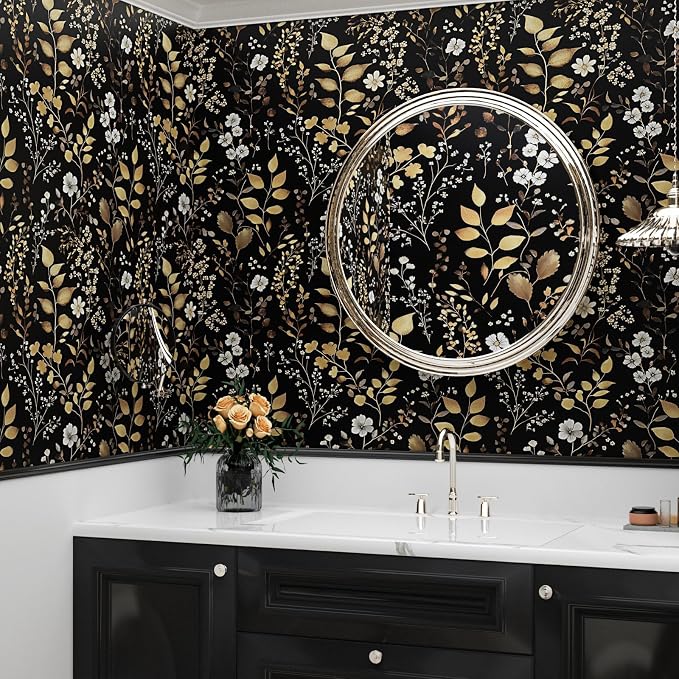 Laatse Boho Wallpaper Peel and Stick Dark Floral Wallpaper 17.5in x393in - Image 7
