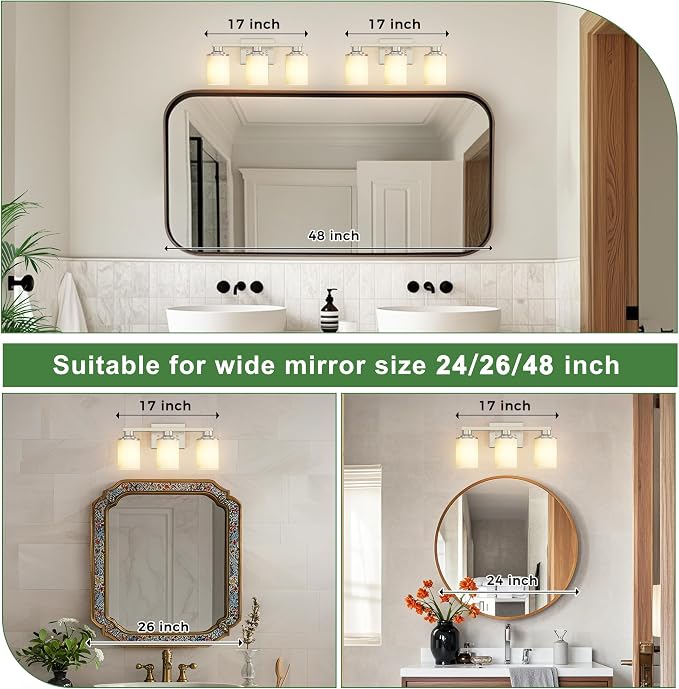 DORESshop 17 Inch Bathroom Light Fixtures, 3-Light Nickel Bathroom Lighting - Image 2