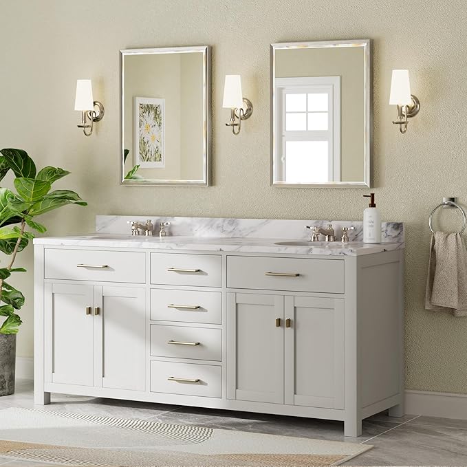 Brushed Nickel Bathroom Mirror, 24x32 Inch Beveled Framed Bathroom Mirror - Image 6