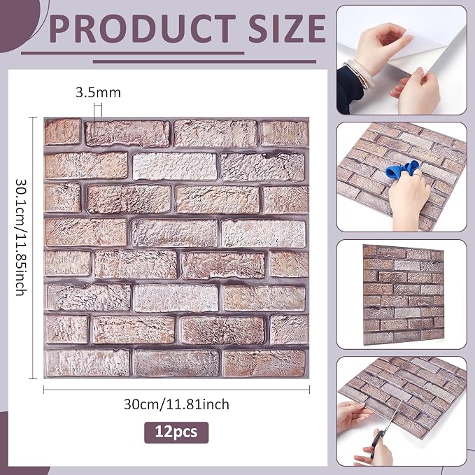 12PCS 3D Wall Panels Peel and Stick Foam Faux Brick Wall Panels, Self-Adhesive - Image 2