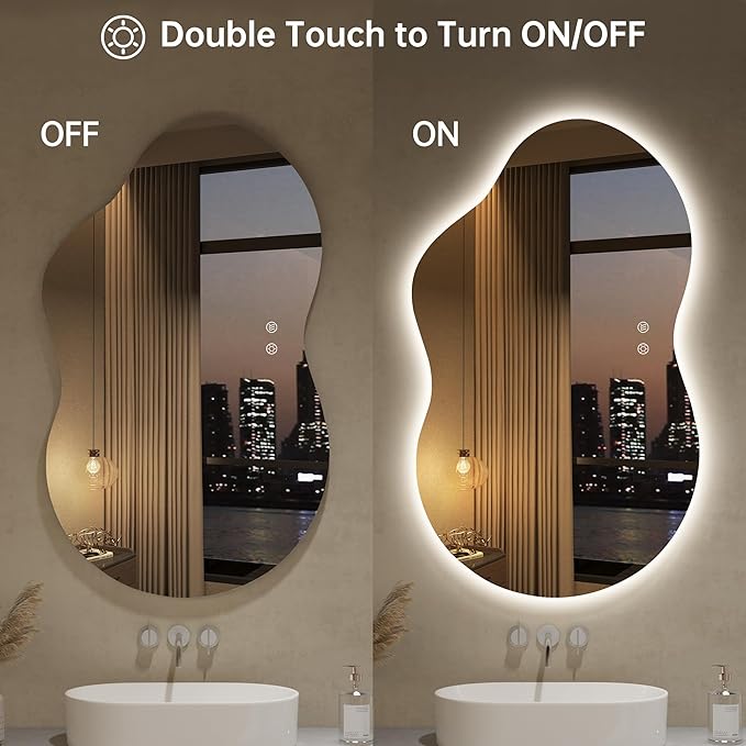LOVESPEJO Irregular Backlit Mirror Bathroom 40x24 Inch, Asymmetrical Cloud LED - Image 4