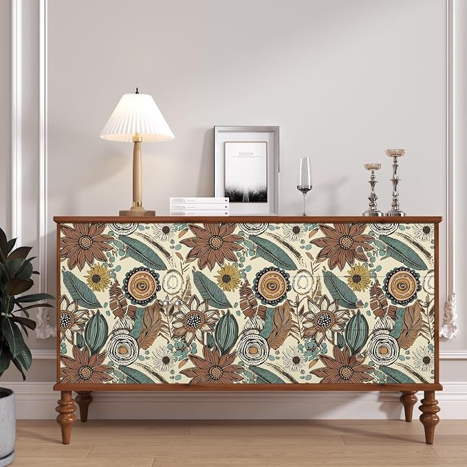 Boho Wallpaper Peel and Stick, Vintage Floral Contact Paper 17.5" x 118" - Image 2
