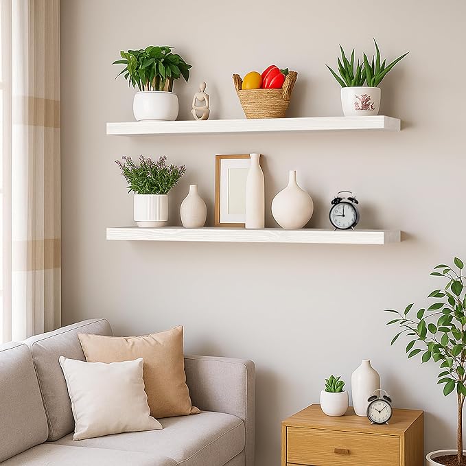 BGMG Wood Floating Shelves for Wall 30 inch Set of 2, Solid Wood Wall Mount - Image 6