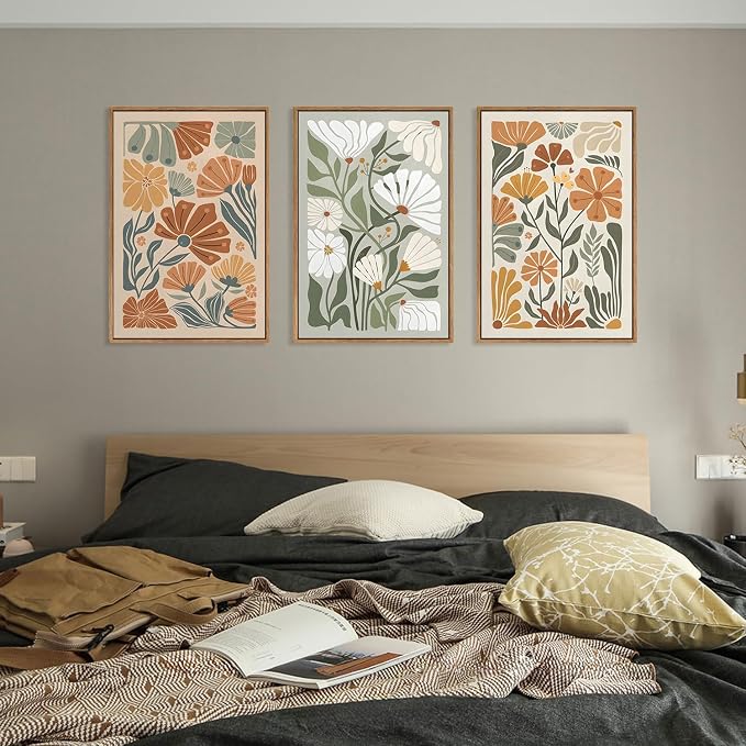 KISSFOX Framed Canvas Wall Art Abstract Floral Botanical Print Set of 3 Green - Image 4