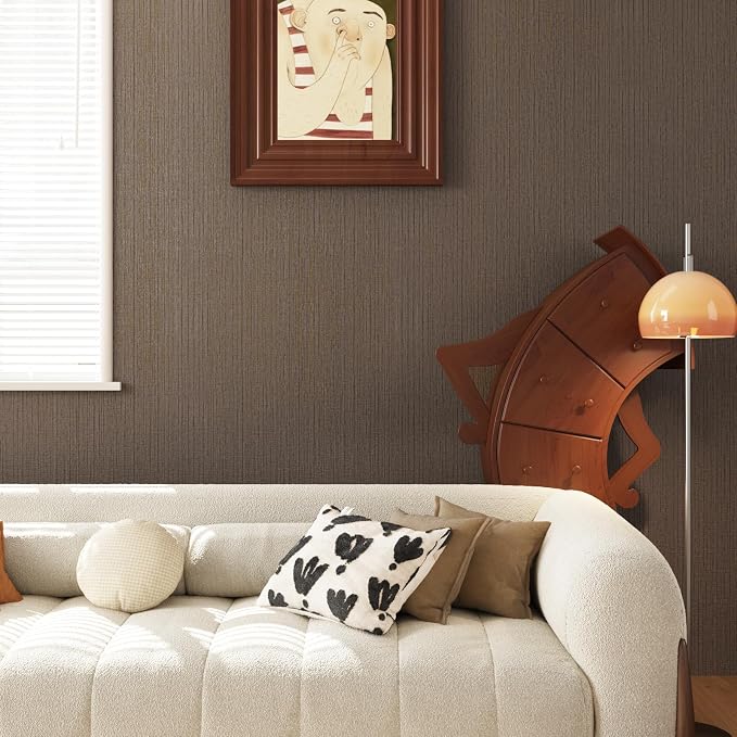 CRE8TIVE Wide 24"x118" Dark Brown Grasscloth Peel and Stick Wallpaper Fabric - Image 2
