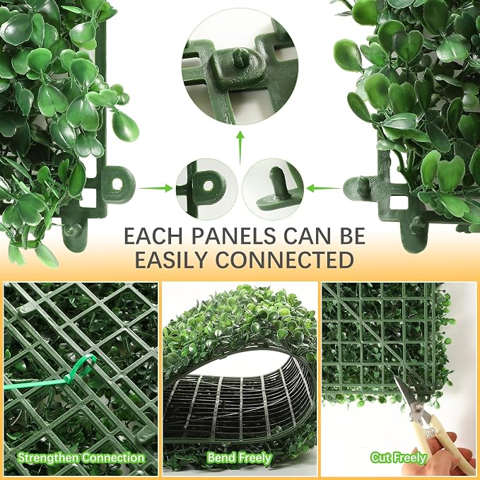 Luyue 6PCS 20”×20” Boxwood Panels, Artificial Grass Wall Panels Fake Greenery - Image 6