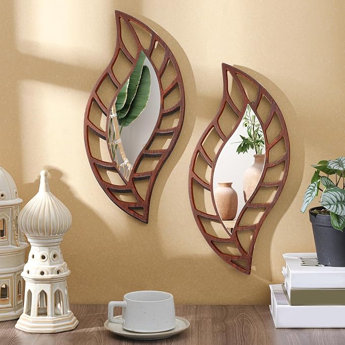 Roowest 2 Pcs Decorative Mirror Wall Decor Leaf Teardrop Mirror Wall Mounted by Roowest