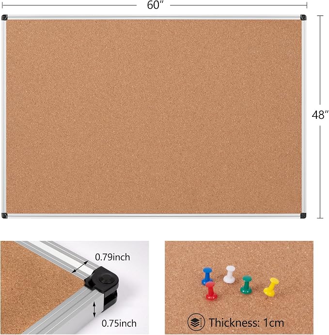 Extra Large Cork Bulletin Board 60" X 48", Wall Mounted Notice Pin Board - Image 6