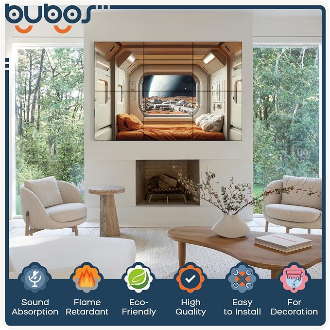 BUBOS 6 Pack Self-Adhesive Acoustic Wall Panels, 70.8" x 47.2" Sound Panels - Image 3