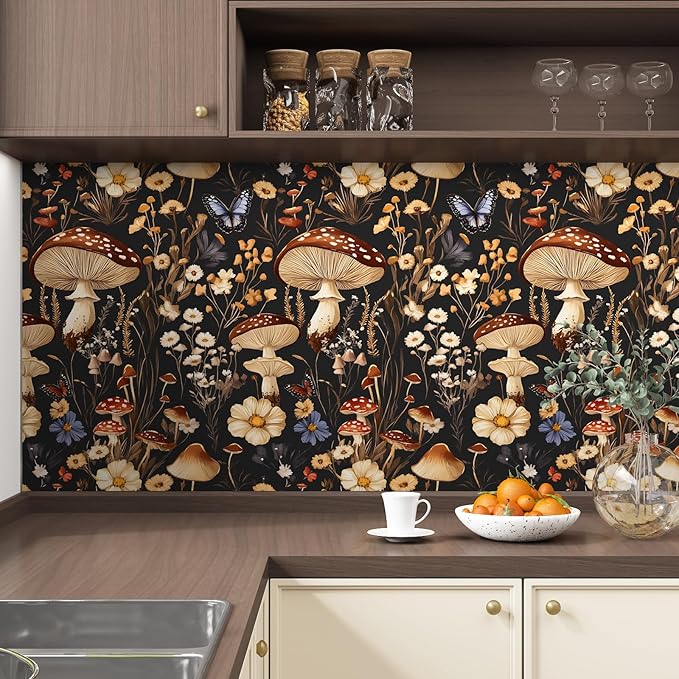 BOKEBEVE Extra Long Mushroom Peel and Stick Wallpaper Vintage Wallpaper Floral - Image 3