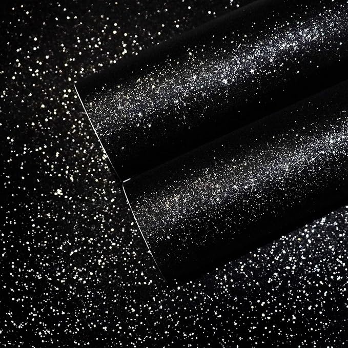 CHIHUT Glitter Black Wallpaper 15.7''x100'' Peel and Stick Wallpaper Self by CHIHUT
