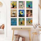 9Pcs Funny Black Cat Wall Art Cats in Famous Paintings Posters Prints Vintage - Image 4
