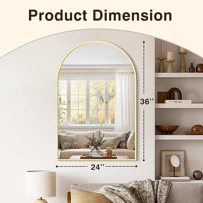Vanity Bathroom Mirror for Wall, 2 Pack 36”x24” Arched Bathroom Mirror for Over - Image 3