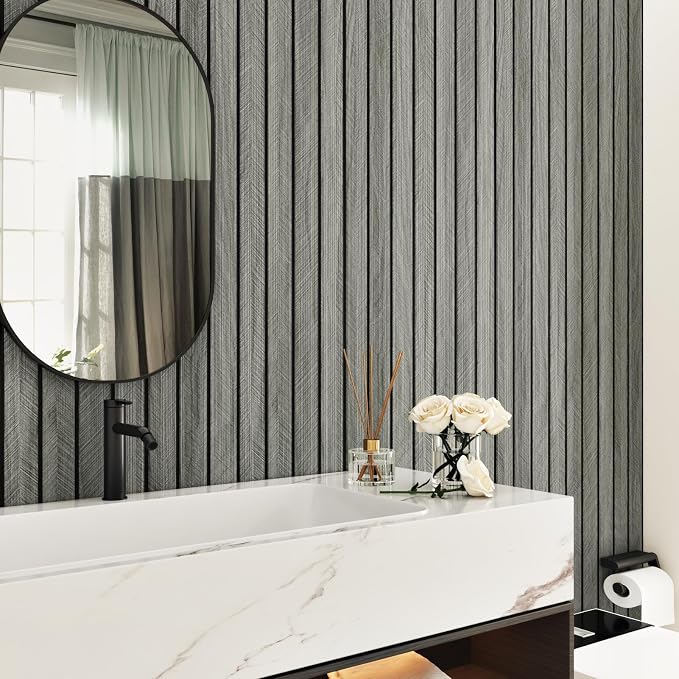 Grey Wood Wall Panels Textured Wood Slats 3D Soundproof Wall Panels Peel and - Image 8