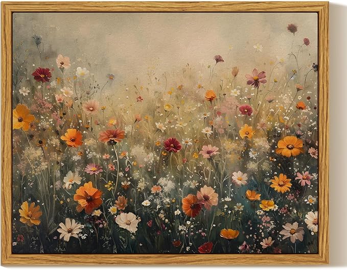 InSimSea Framed Canvas Wall Art, Vintage Flower Wildflower Prints Wall Decor by InSimSeaArt