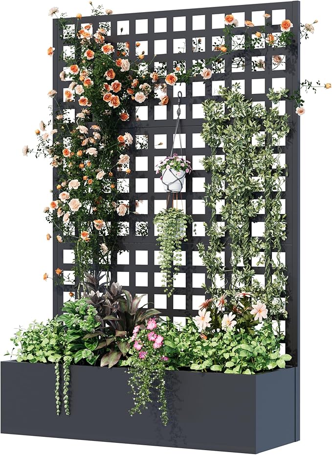 Metal Planter Box with Trellis, Planter Box Trellis with Privacy Screen and by UPHYB