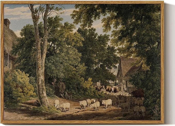 InSimSea Framed Canvas Wall Art Vintage Decor, Room Decor Classical Countryside by InSimSeaArt