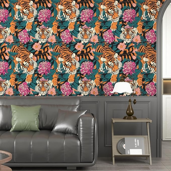 BOKEBEVE Orange Tiger Wallpapers Tiger Print Peel and Stick Wallpaper Jungle - Image 3