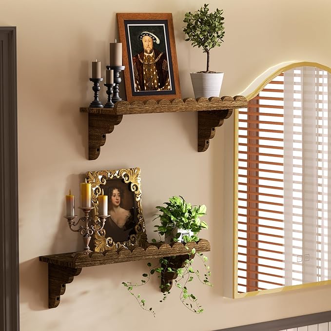 QsQueen Scalloped Wood Wall Shelf – 17 Inch Floating Shelf - Image 2