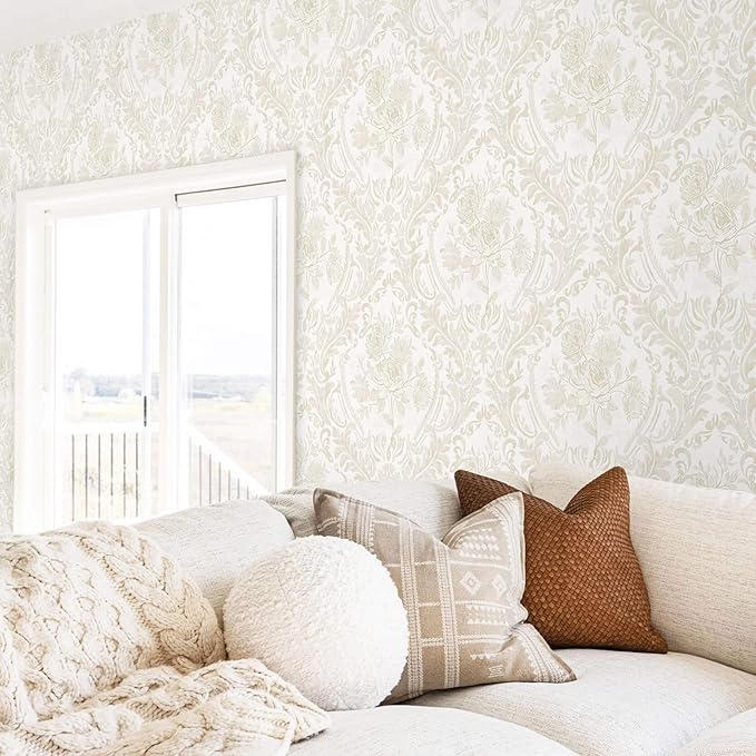 Ismoon Floral Peel and Stick Wallpaper Vintage Beige Contact Paper Boho - Image 2