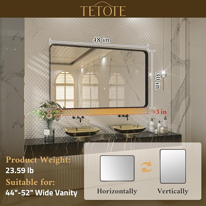 TETOTE 48 x 30 Inch Bathroom Vanity Mirror - Image 6
