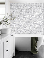 Timeet Floral Peel and Stick Wallpaper 16" x 197" White and Purple Wallpaper - Image 3