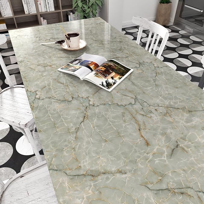 Vinyl 15.8" x 472" Green Marble Contact Paper - Image 3