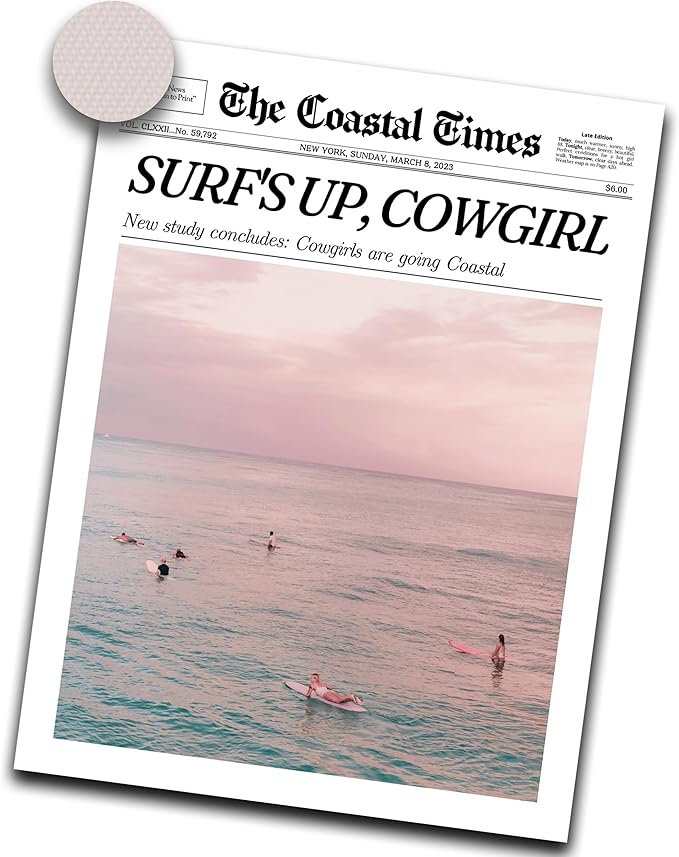 iHery Unframed Trendy Coastal Cowgirl NewsPaper Wall Art Prints, 12x16in Canvas by iHery