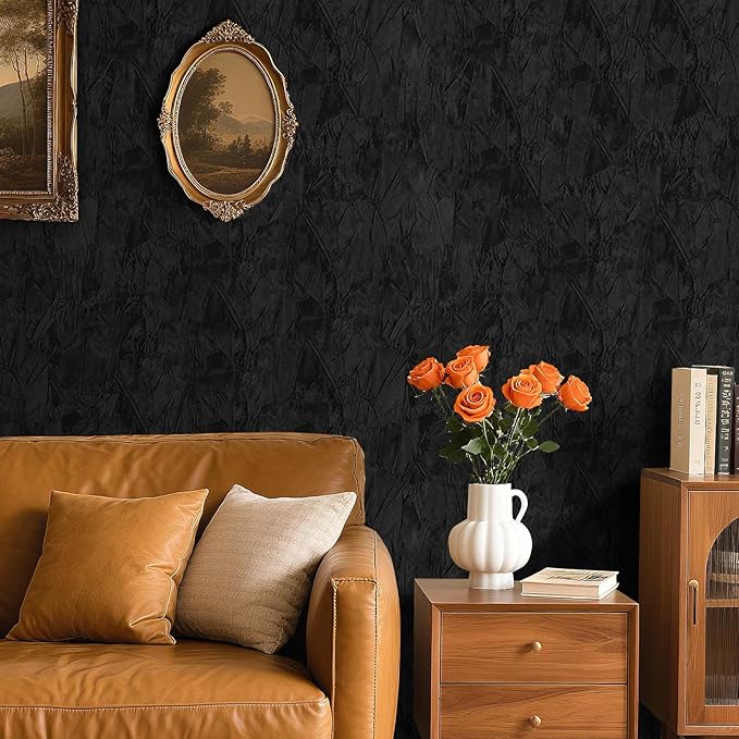 Self Adhesive Velvet Wallpaper Black Soft Velvet Fabric Wallpaper 17.7"x80" - Image 3