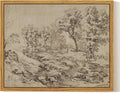 InSimSea Framed Canvas Wall Art, Neutral Sketch Landscape Painting, Rustic by InSimSeaArt