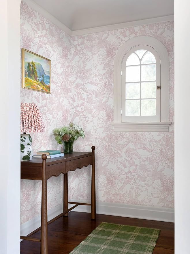 Ismoon Large Floral Peel and Stick Wallpaper Boho White/Pink Contact Paper - Image 9