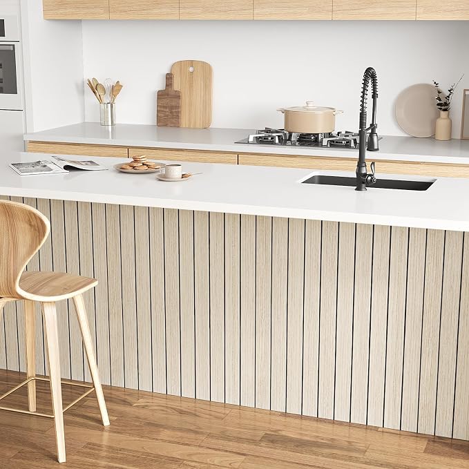 VEELIKE Coastal Oak Wood Wall Panels Peel and Stick Light Oak Wood Slat Wall - Image 7
