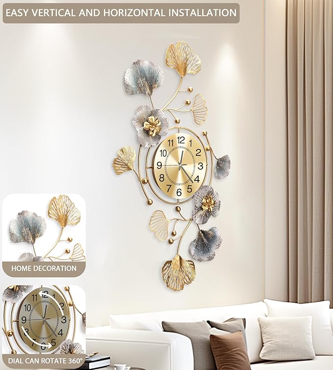 Clocks for Living Room, Large Wall Clock, 3D Silent Wall Clock, Retro Metal - Image 4