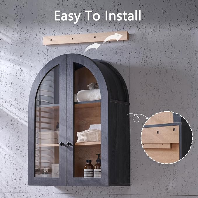 Bathroom Arched Wall Cabinet Over The Toilet Storage Cabinet, 23.5×31.4 Inch - Image 5