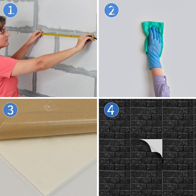 40 PCS 3D Wall Panels Peel and Stick Faux Foam 11.8"*11.8" Black Brick Wallpaper - Image 9