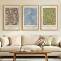Large Framed William Morris Wall Art Set of 3, Vintage Green Botanical Floral by Cuspin
