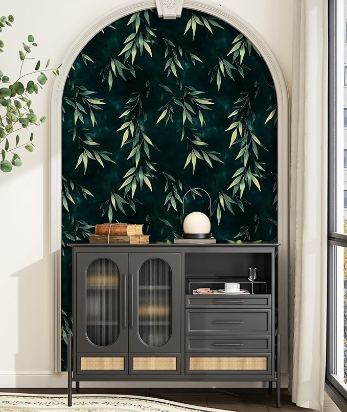 Dark Bamboo Leaves Peel and Stick Wallpaper, Moody Leaf Design Self Adhesive - Image 6