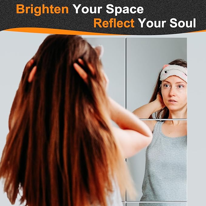 Delma Frameless Mirror Tiles 16"x12"x8 Pcs Wall Mounted, Shatter Resistant Full - Image 2