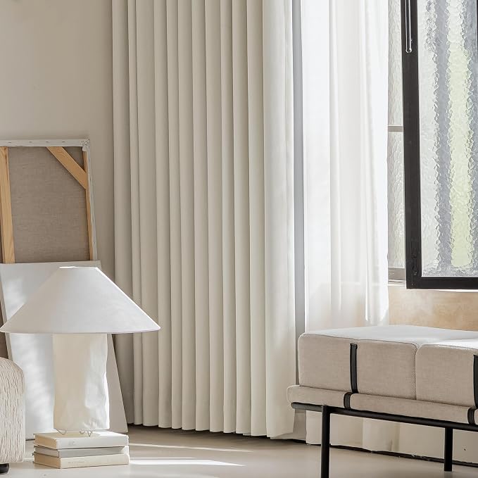FMFUNCTEX 100% Beige Blackout Curtains - Image 5