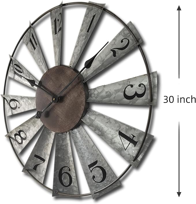 Mrocioa 30inch Windmill Distressed Metal Wall Clocks Rustic Large Decorative - Image 2