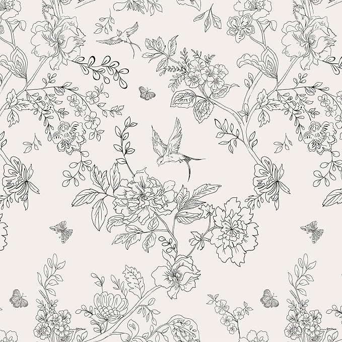 Froluya Black and Cream White Floral Wallpaper Peel and Stick Wallpaper by Froluya