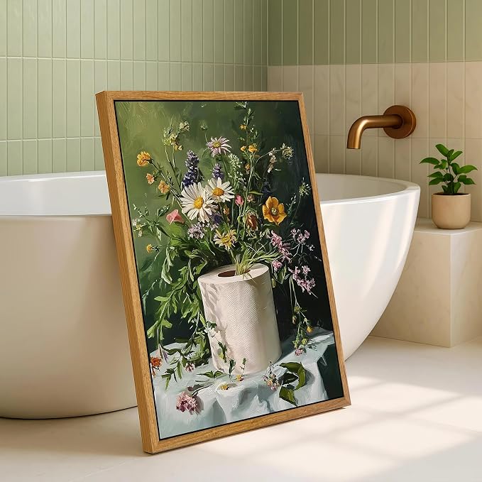 AtterrirArt Framed Funny Bathroom Wall Art, 16 * 24 Inches, Toilet Paper Floral - Image 6