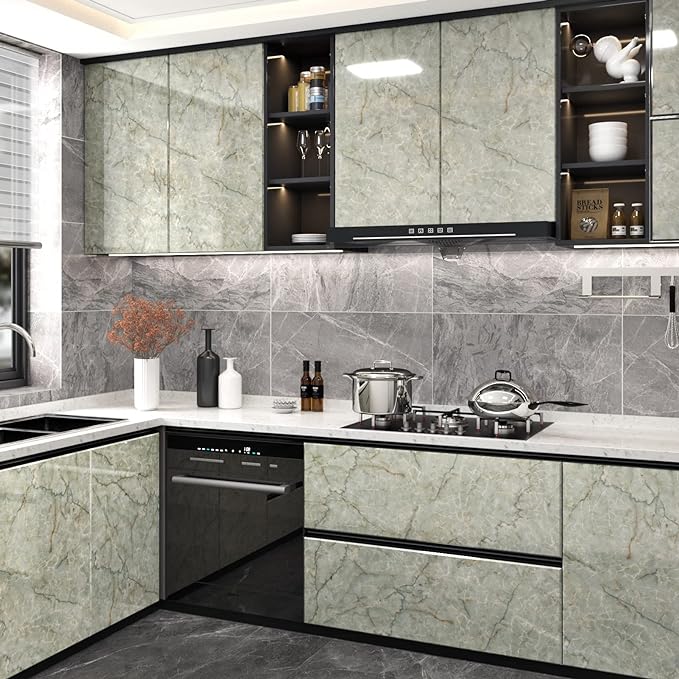 Green Marble Contact Paper for Countertops Waterproof Granite Peel and Stick - Image 5