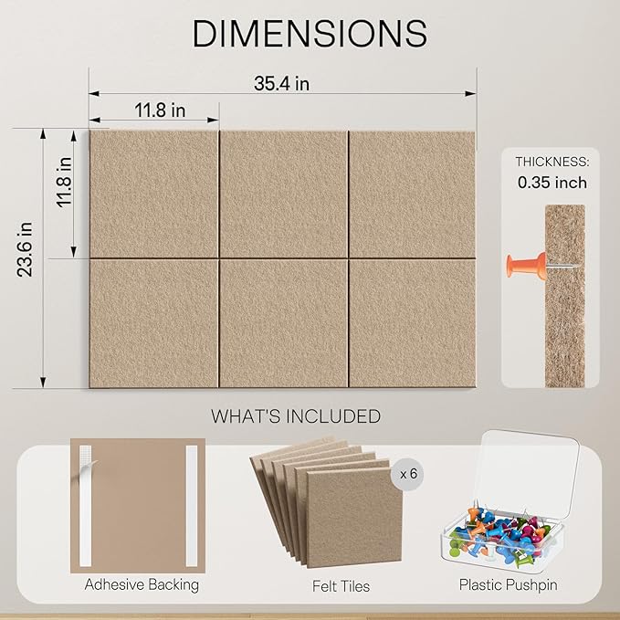MaxGear Large Cork Board for Wall 36" x 24", Tan Bulletin Board, 6 Pack Felt - Image 4