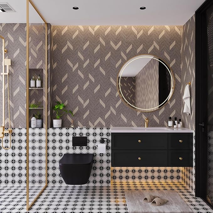Herringbone Peel and Stick Wallpaper Geometric Wallpaper Boho Contact Paper by BOMENG
